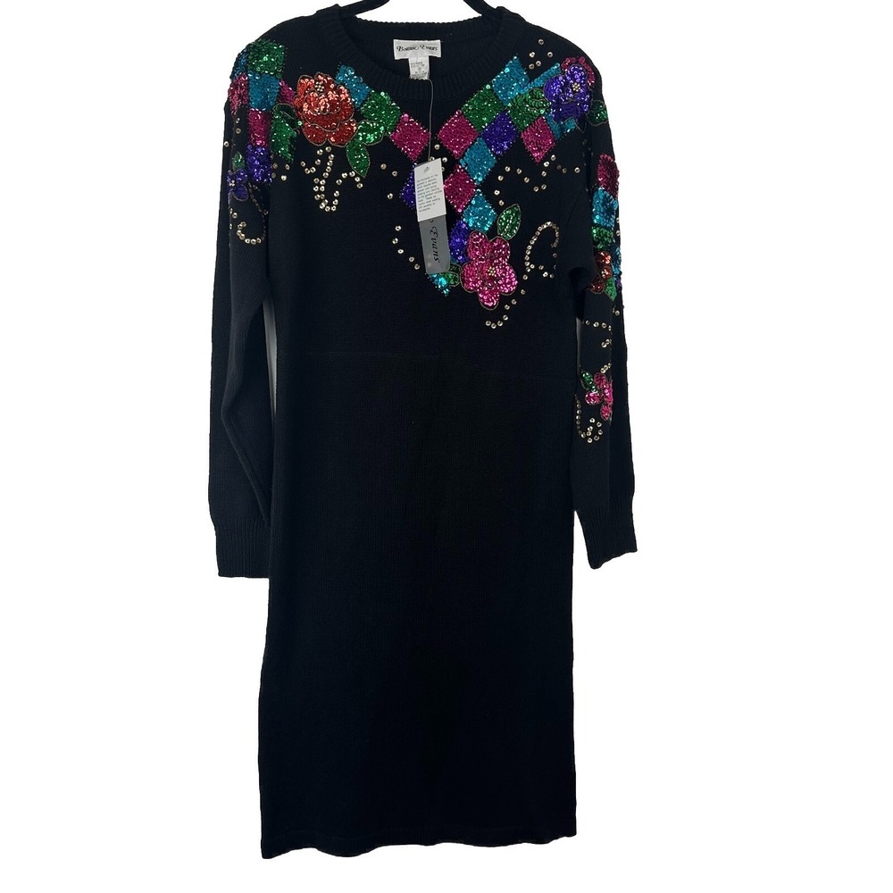 Bonnie Evans Women's Sweater Dress Size‎ Medium Dead Stock Sequin Vintage